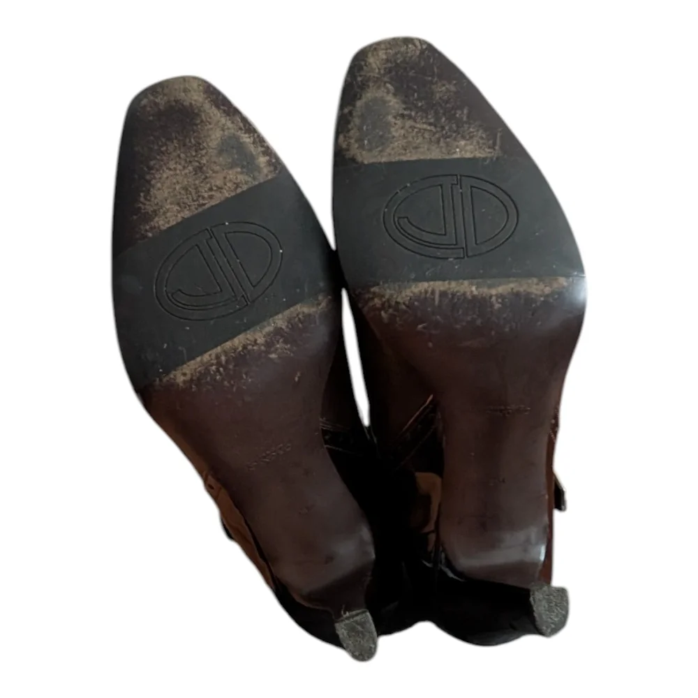 Women’s Dark Brown Leather Ankle Booties with Buckle Detail